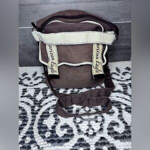 American Eagle Outfitters Brown Canvas Messenger Bag with Cream Trim